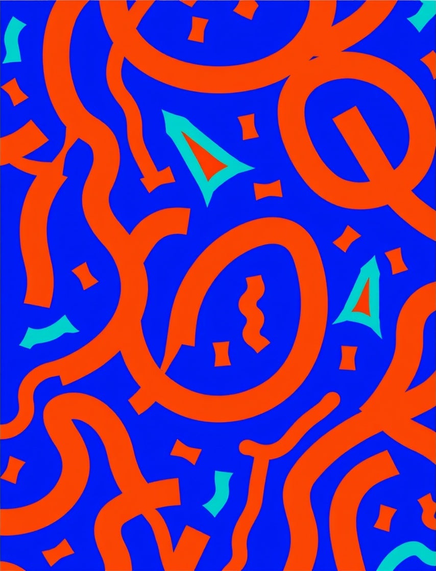 Vibrant Orange Blue Abstract Shapes Rug