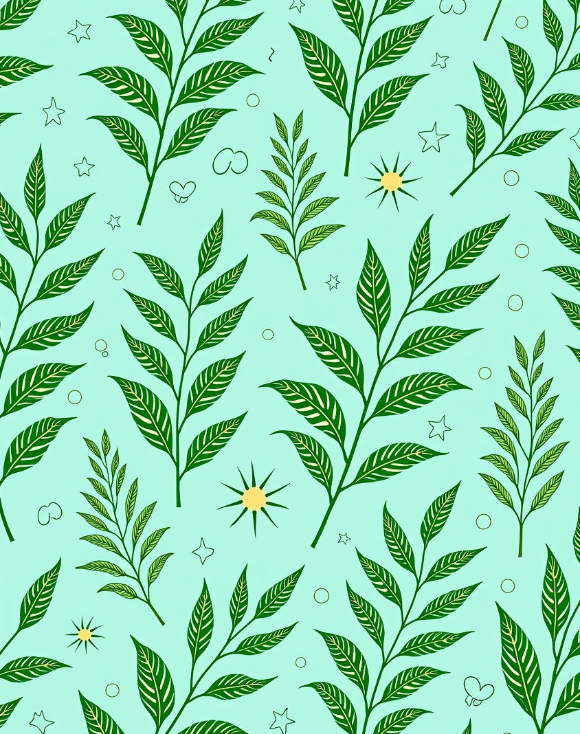 Green Foliage With Star Sun Accents Rug