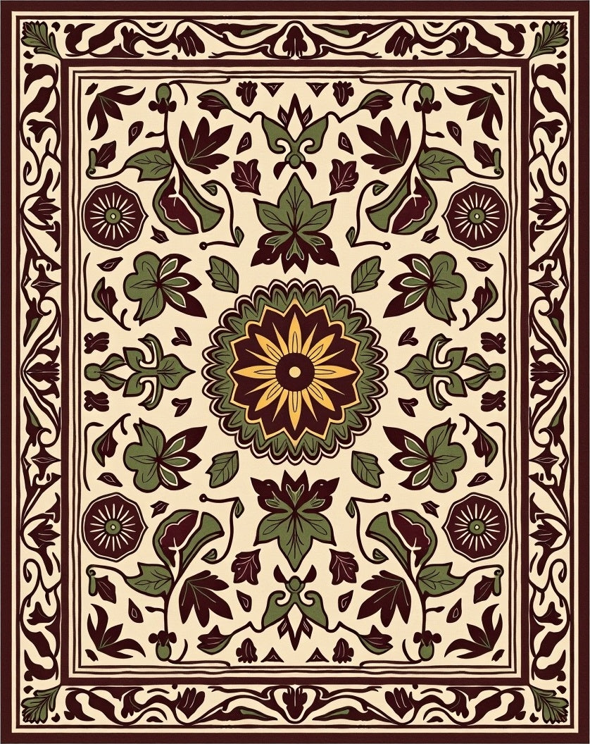 Floral Mandala Inspired Cream Rug