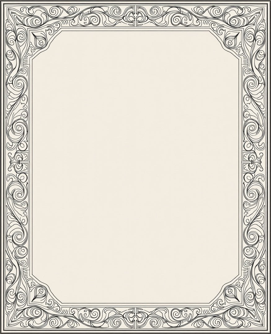 Vintage Swirl Flourish Scroll Border Rug