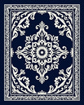 Deep Blue White Intricate Floral Pattern Rug