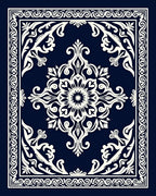 Deep Blue White Intricate Floral Pattern Rug