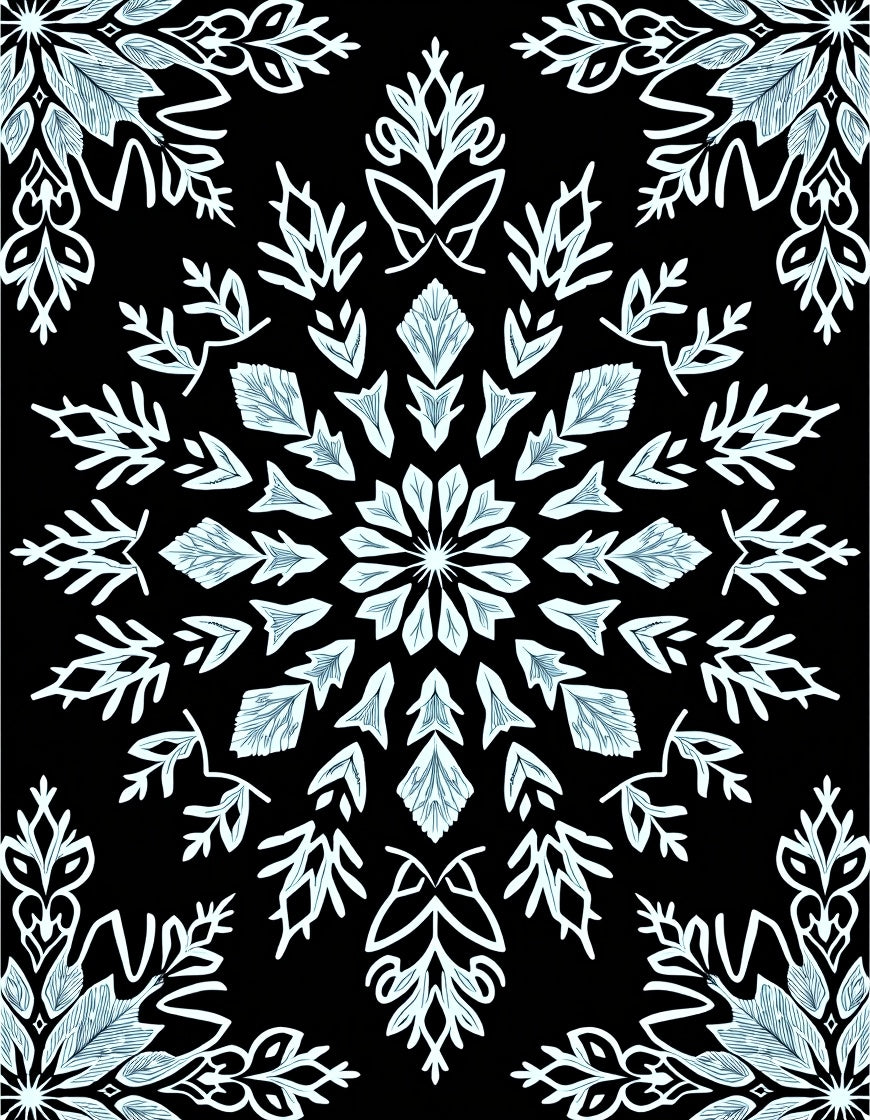 Light Blue Snowflake Mandala Black Rug