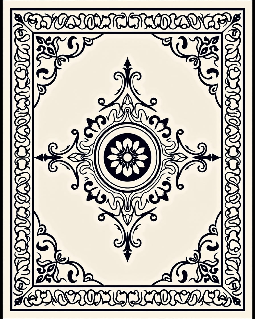 Ornate Floral Center Medallion Border Design Rug