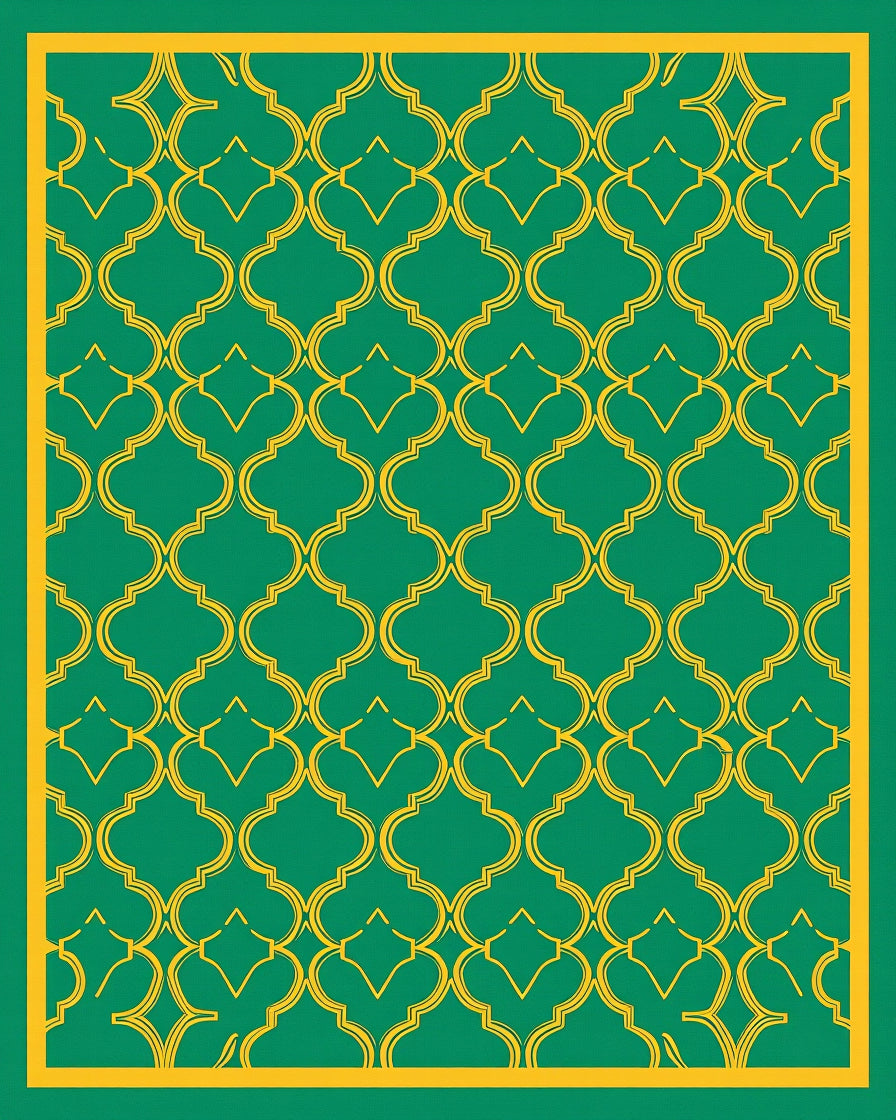 Emerald Gold Quatrefoil Pattern Rug