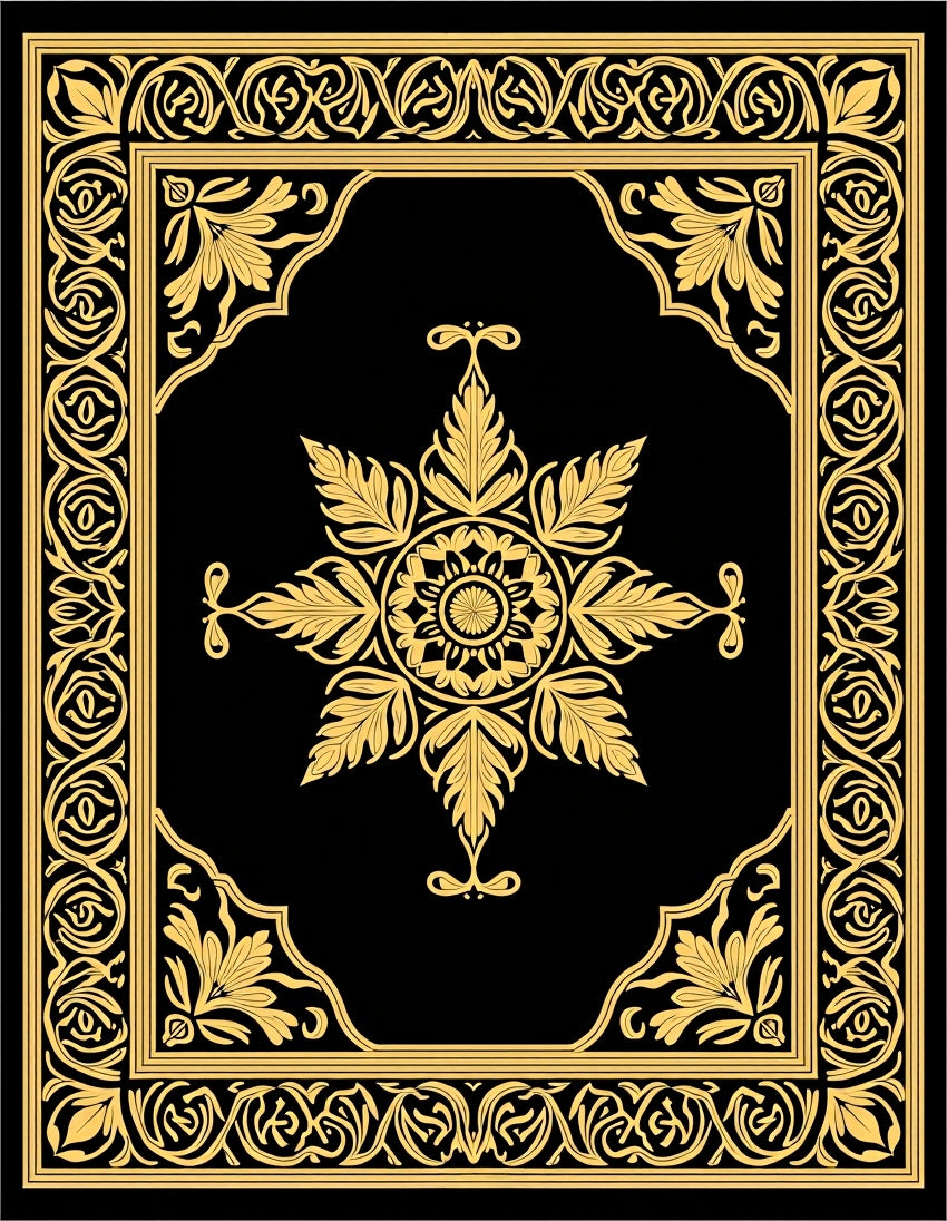Elegant Gold Ornate Floral Design Rug