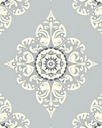 Elegant Cream Grey Floral Mandala Rug