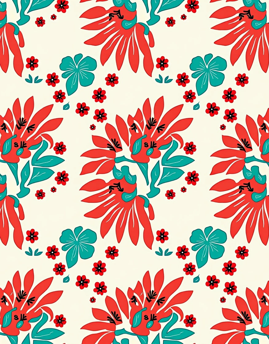 Bold Red Floral Pattern Rug