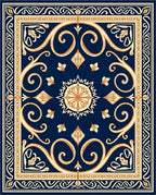 Classic Floral Swirls Navy and Gold Rug