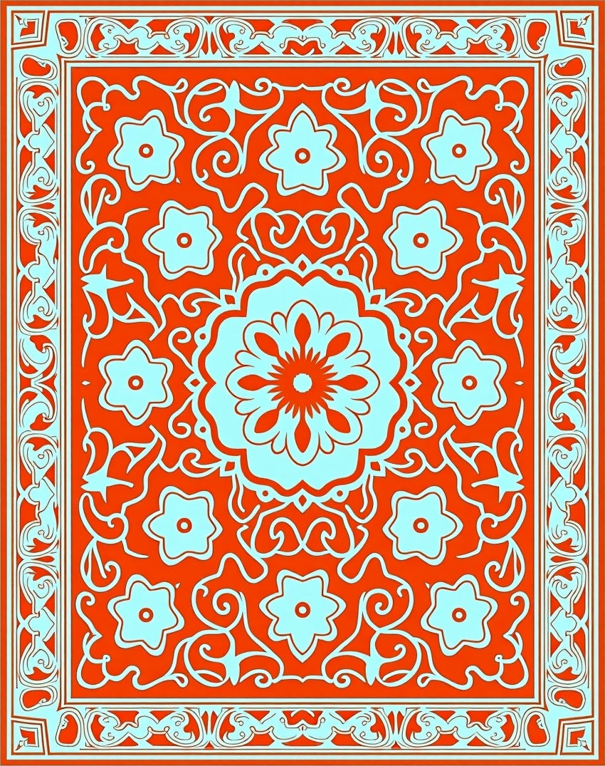 Ornate Floral Medallion Vine Pattern Rug