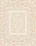 Elegant White Floral Beige Symmetry Rug