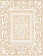 Elegant White Floral Beige Symmetry Rug