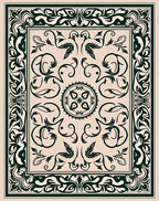 Intricate Floral Dark Green On Cream Rug