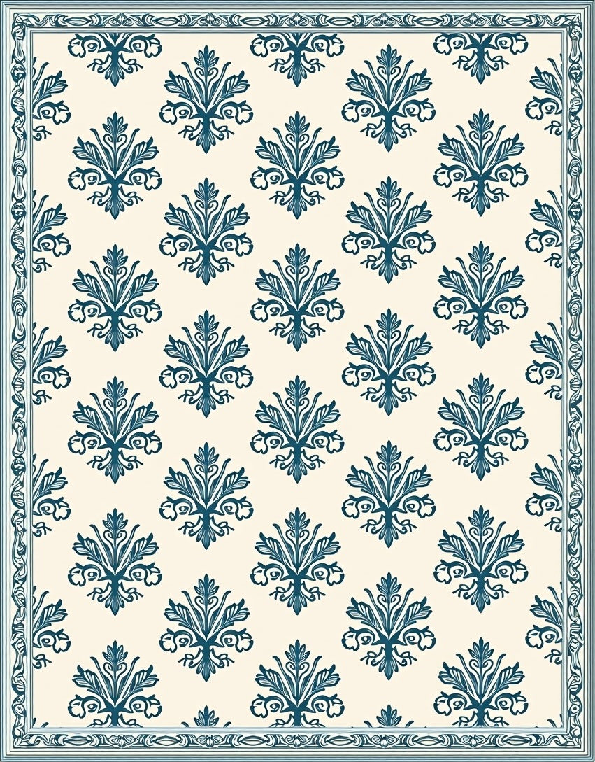 Classic Blue Floral Damask Pattern Rug
