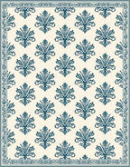 Classic Blue Floral Damask Pattern Rug