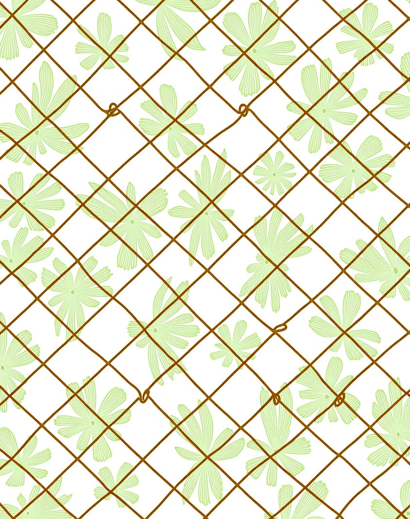Thin Lattice Green Floral Design Rug