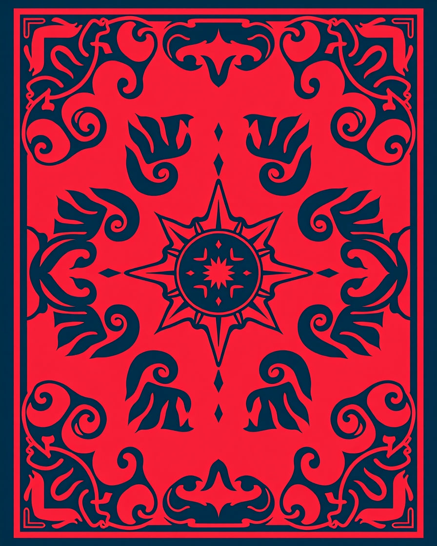 Bold Red Blue Symmetry Design Rug
