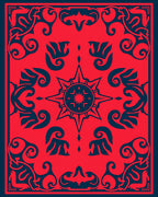 Bold Red Blue Symmetry Design Rug