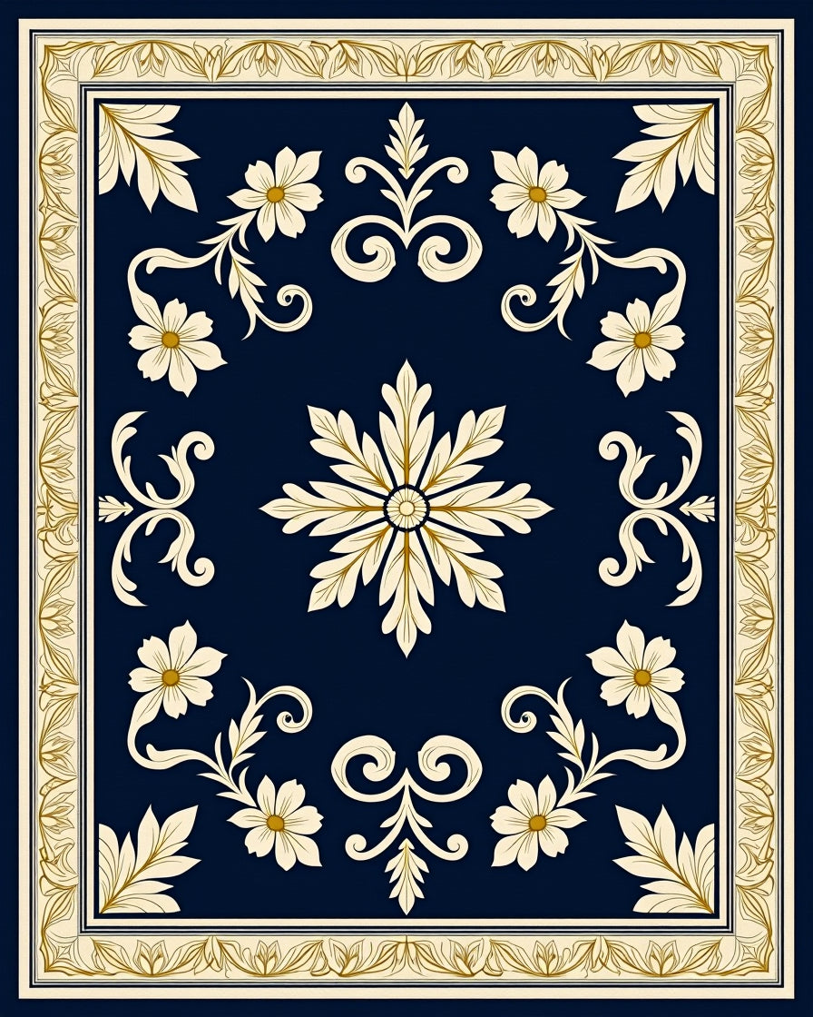 Elegant Floral Scroll Pattern Rug