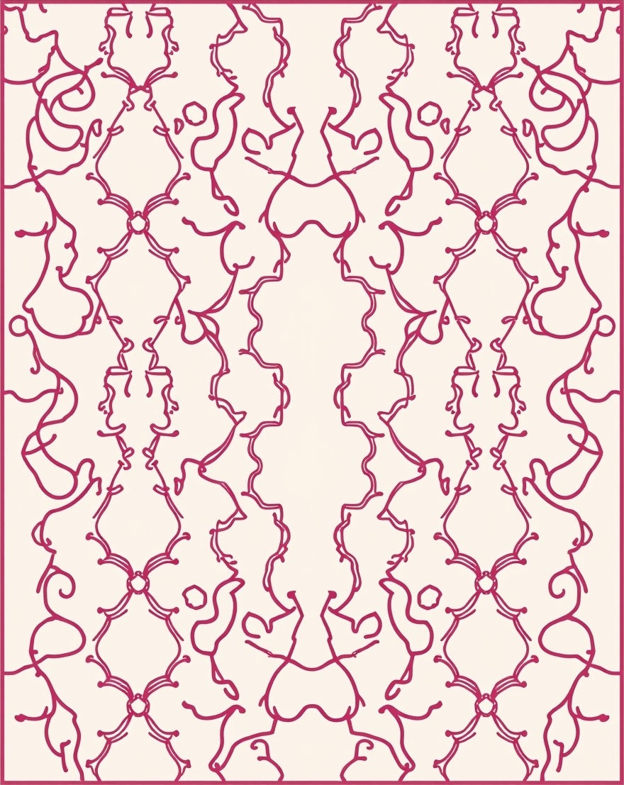 Crimson damask vine pattern Rug