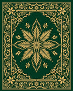 Emerald Golden Leaf Scroll Border Rug
