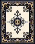 Classic Dark Navy Gold Floral Medallion Design Rug