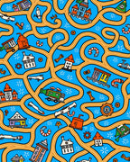 Whimsical Town Train Track Adventure Rug