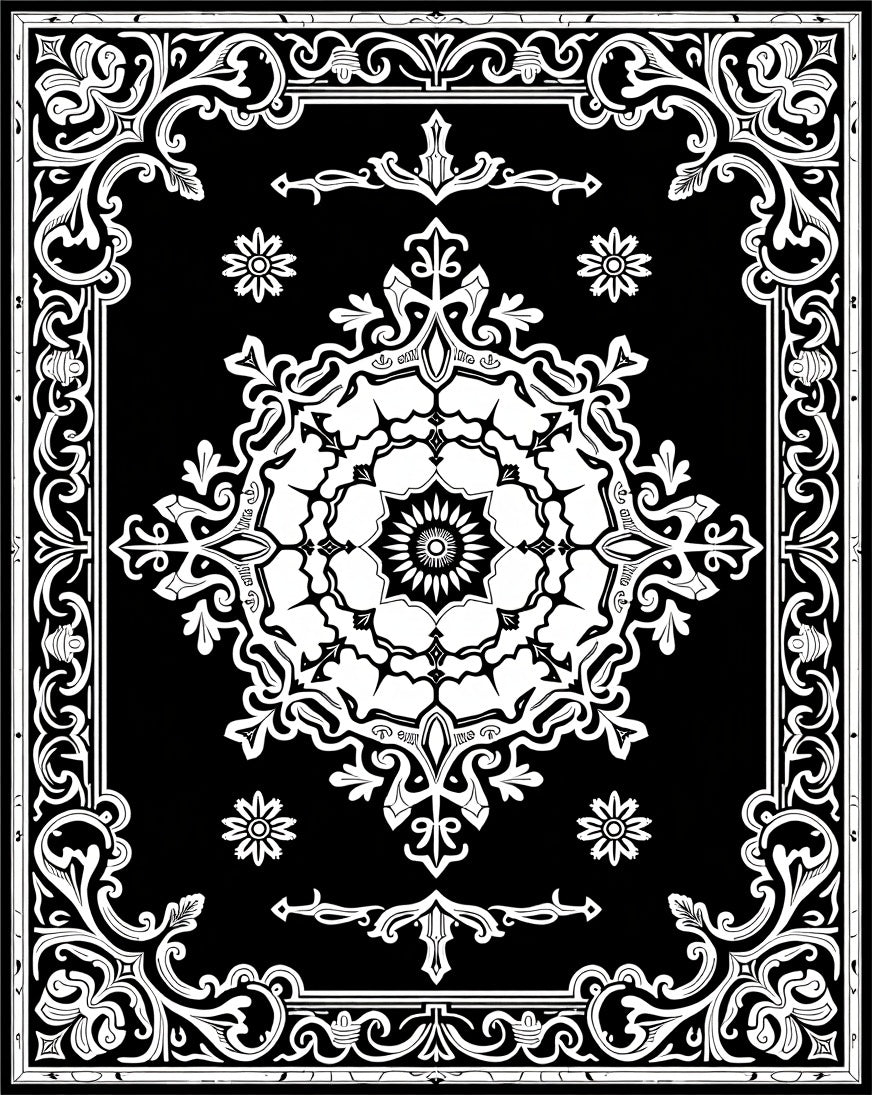 Elegant White Floral Scrollwork Rug