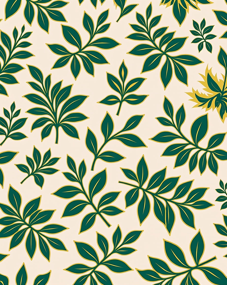 Dark Green Leaf Pattern Rug