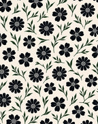 Bold Black Daisy Floral Pattern Rug