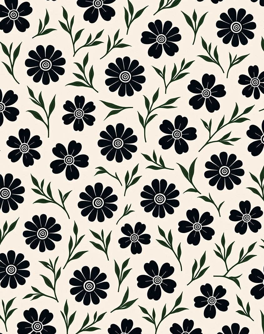Bold Black Daisy Floral Pattern Rug