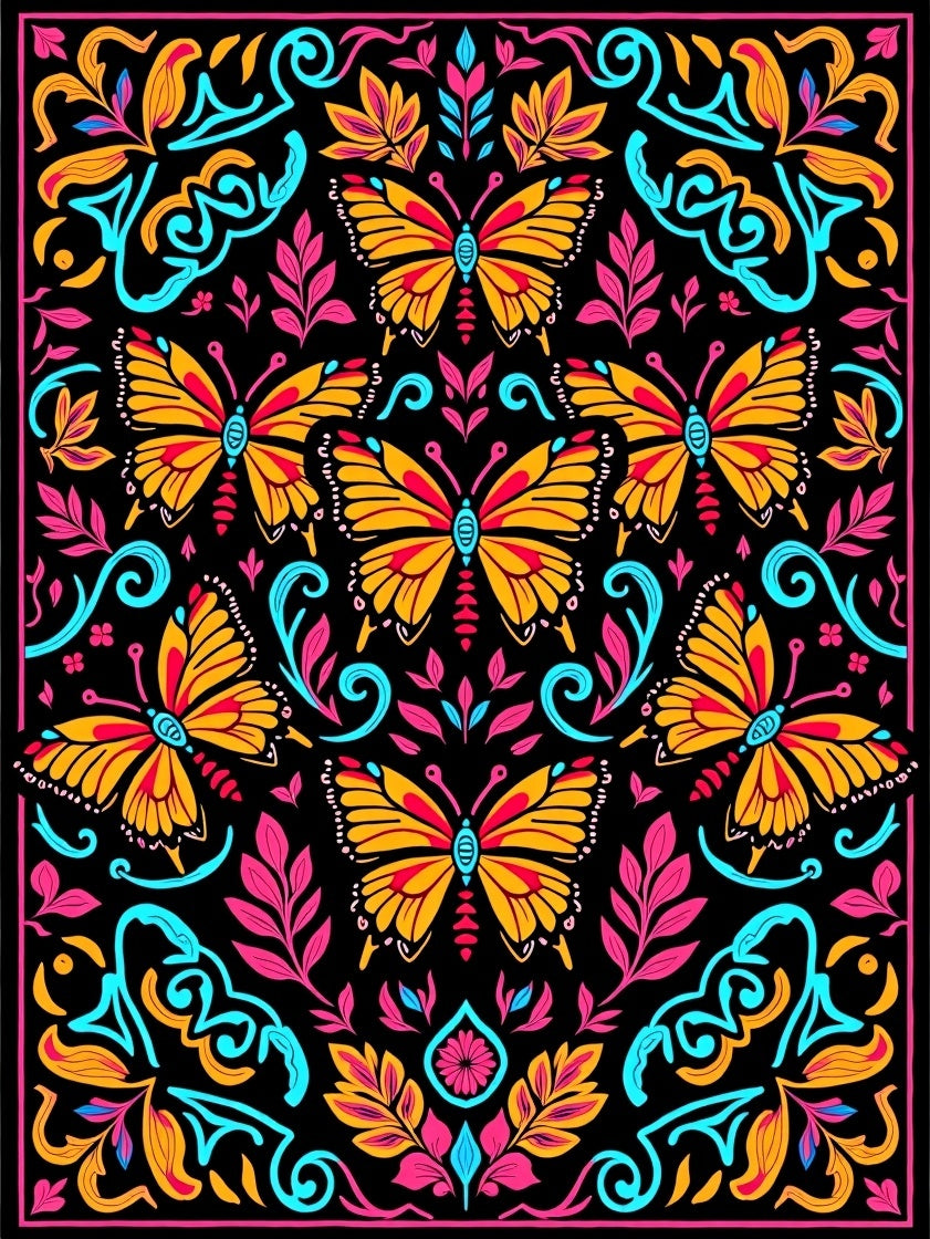 Bright Butterfly And Floral Pattern Rug