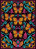 Bright Butterfly And Floral Pattern Rug