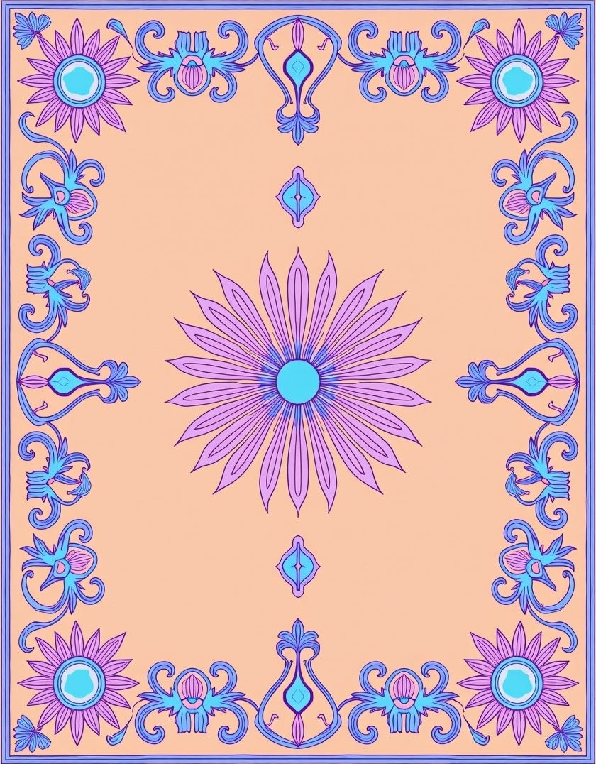 Floral Border with Blue Accents Rug