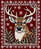 Crimson Deer Snowflake Botanical Frame Rug