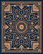 Golden Floral Medallion Navy Rug