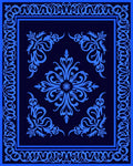 Deep Blue Abstract Floral Scroll Rug