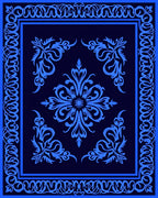 Deep Blue Abstract Floral Scroll Rug