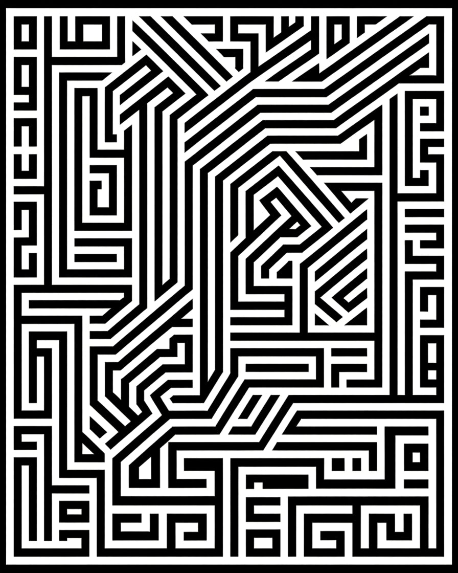 Abstract Black White Geometric Maze Design Rug