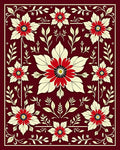 Crimson White Floral Medallion Arrangement Rug