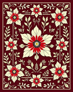 Crimson White Floral Medallion Arrangement Rug