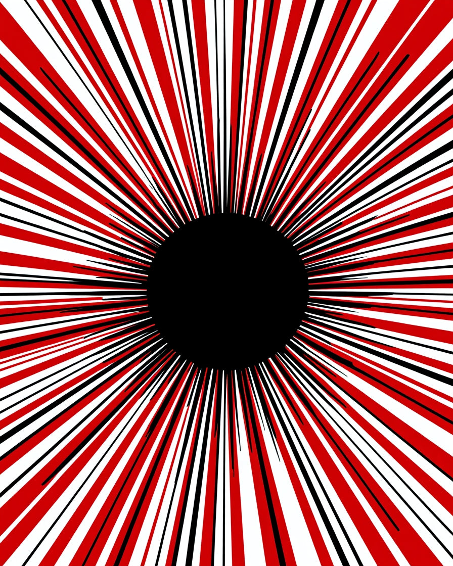 Red White Black Radial Burst Pattern Rug