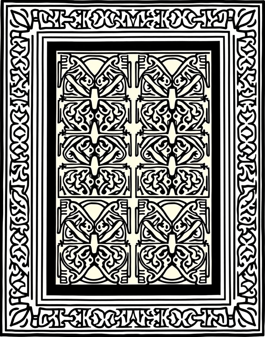 Ornate Black Ivory Geometric Design Rug