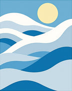 Layered Blue Wave Abstract Sun Design Rug