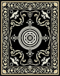 Ornate Black Beige Floral Medallion Rug
