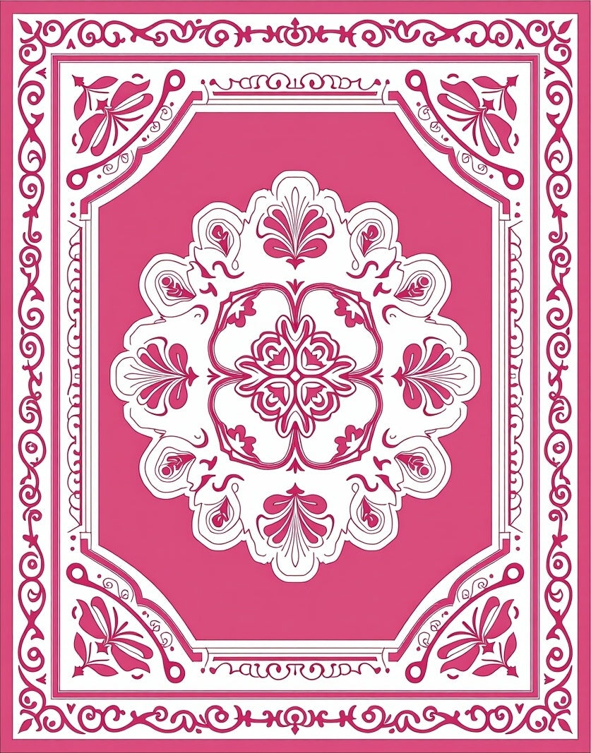 Elegant Pink Floral Medallion Border Rug