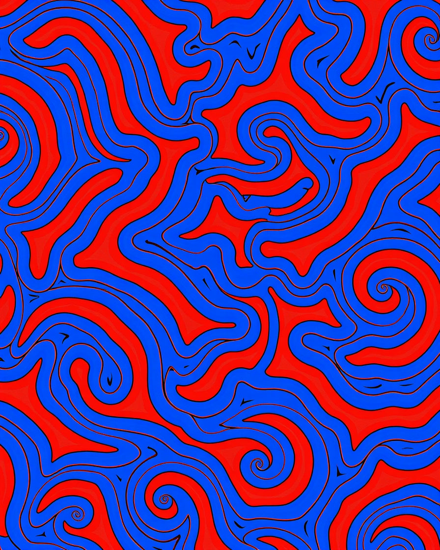 Vibrant Red Blue Swirl Pattern Rug