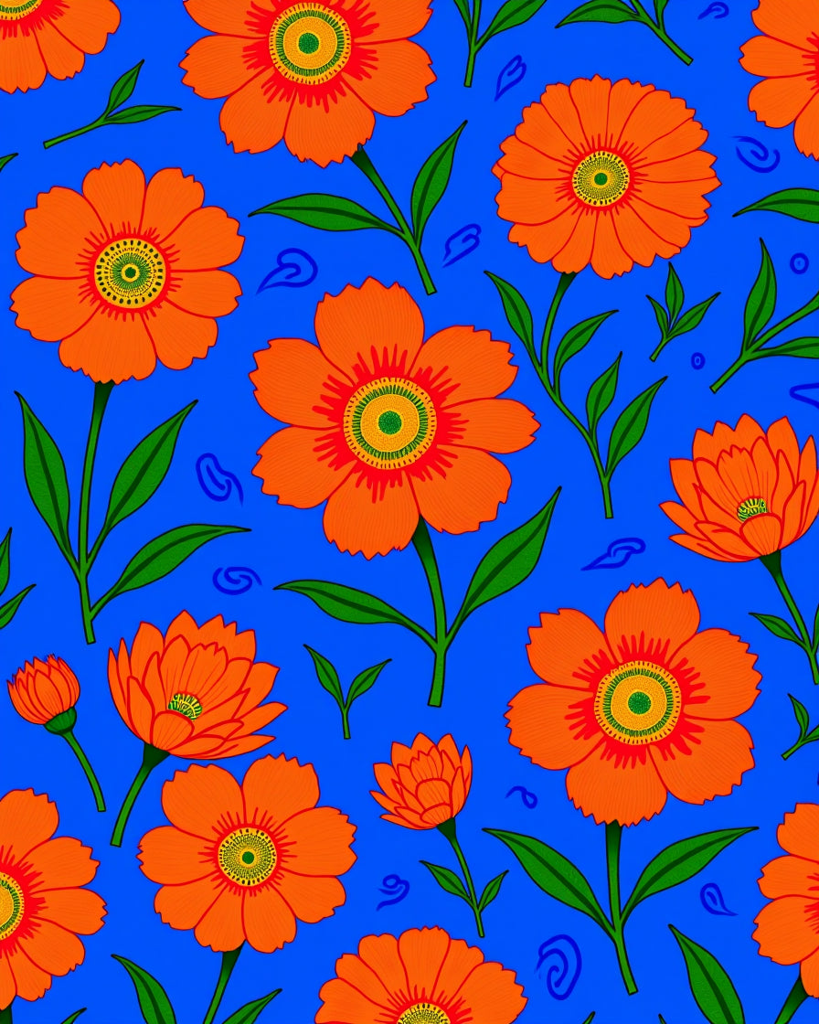 Vibrant Orange Floral Pattern Design Rug