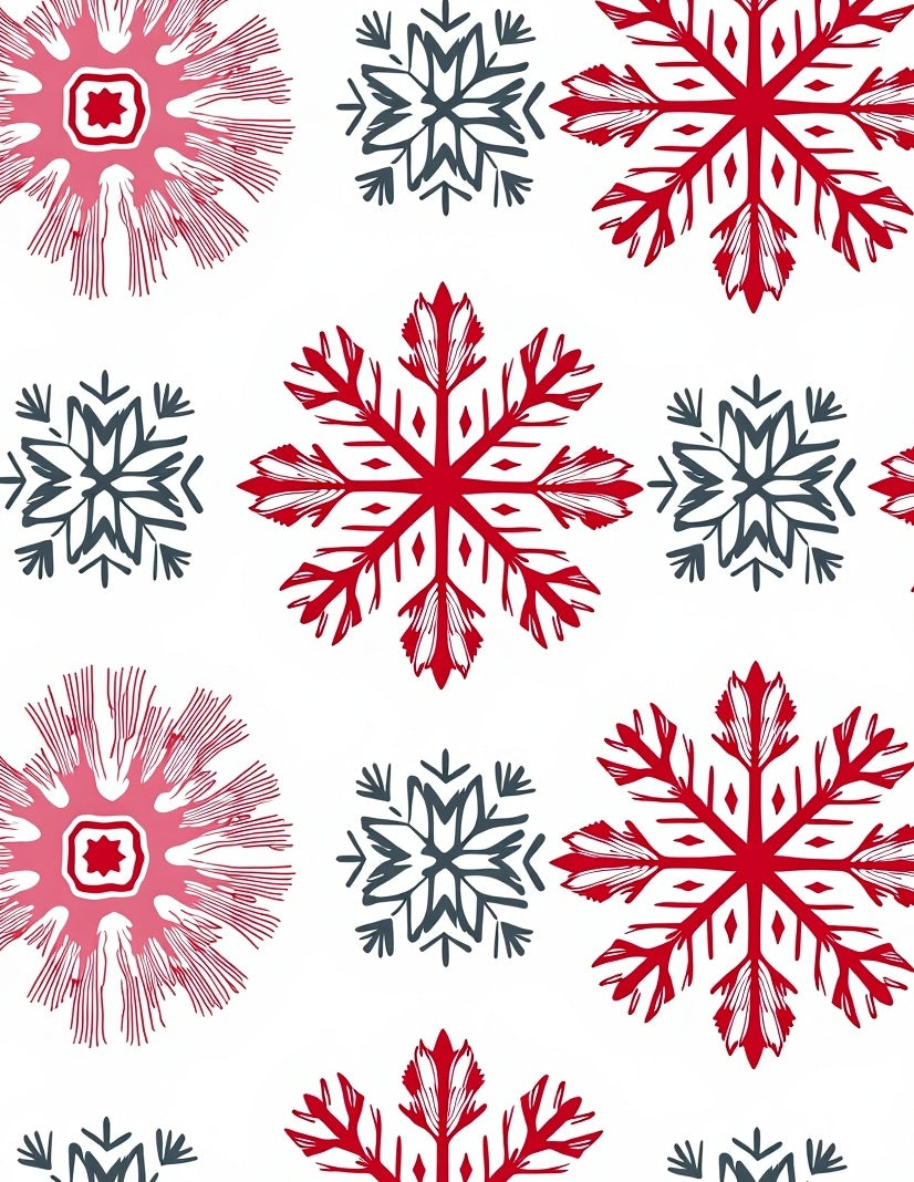 Red Gray Snowflake Holiday Cluster Rug