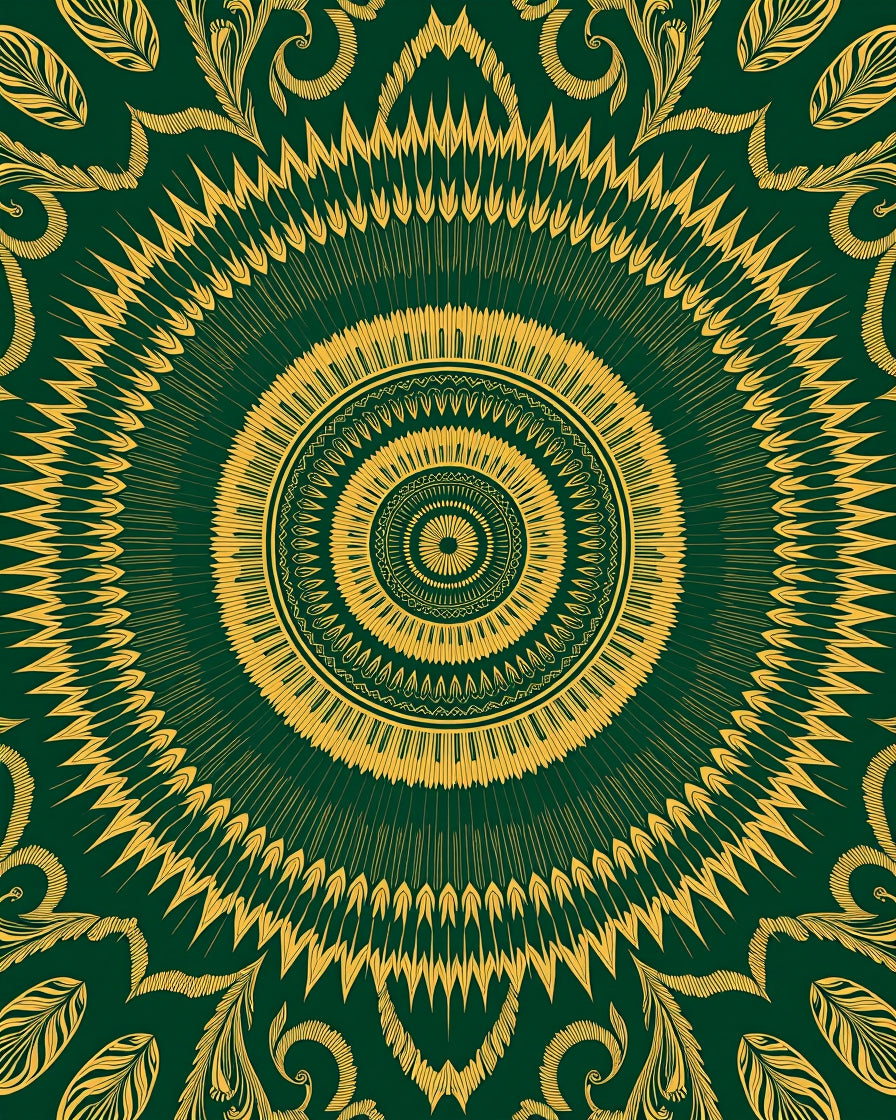 Emerald Gold Radiating Floral Medallion Rug